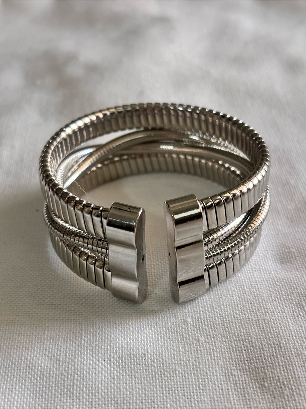 New Season Silver Ribbed Multi-Strand Cuff Bracelet | Matching Set Available